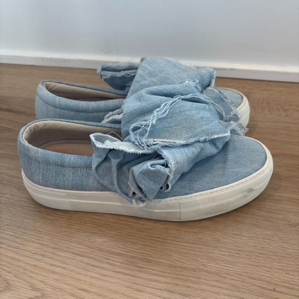 ** Joshua Sander Denim Bow Tie Slip on Sneakers Size 38 US 7